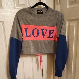 Gray and Blue Crop Top with Pink Accents